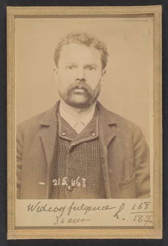 Widcoq. Fulgence, Ignace. 36 ans, né à Fressenneville (Somme). Mécanicien. Anarchiste. 10/3/94. by Alphonse Bertillon, photograph, 1894
