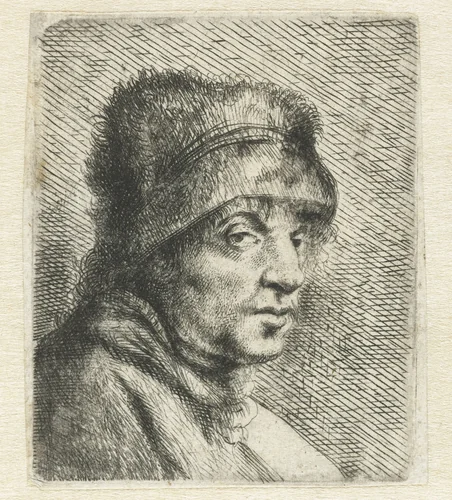 Hoofd van een man met muts by Jan Lievens, print, 1625-1674
