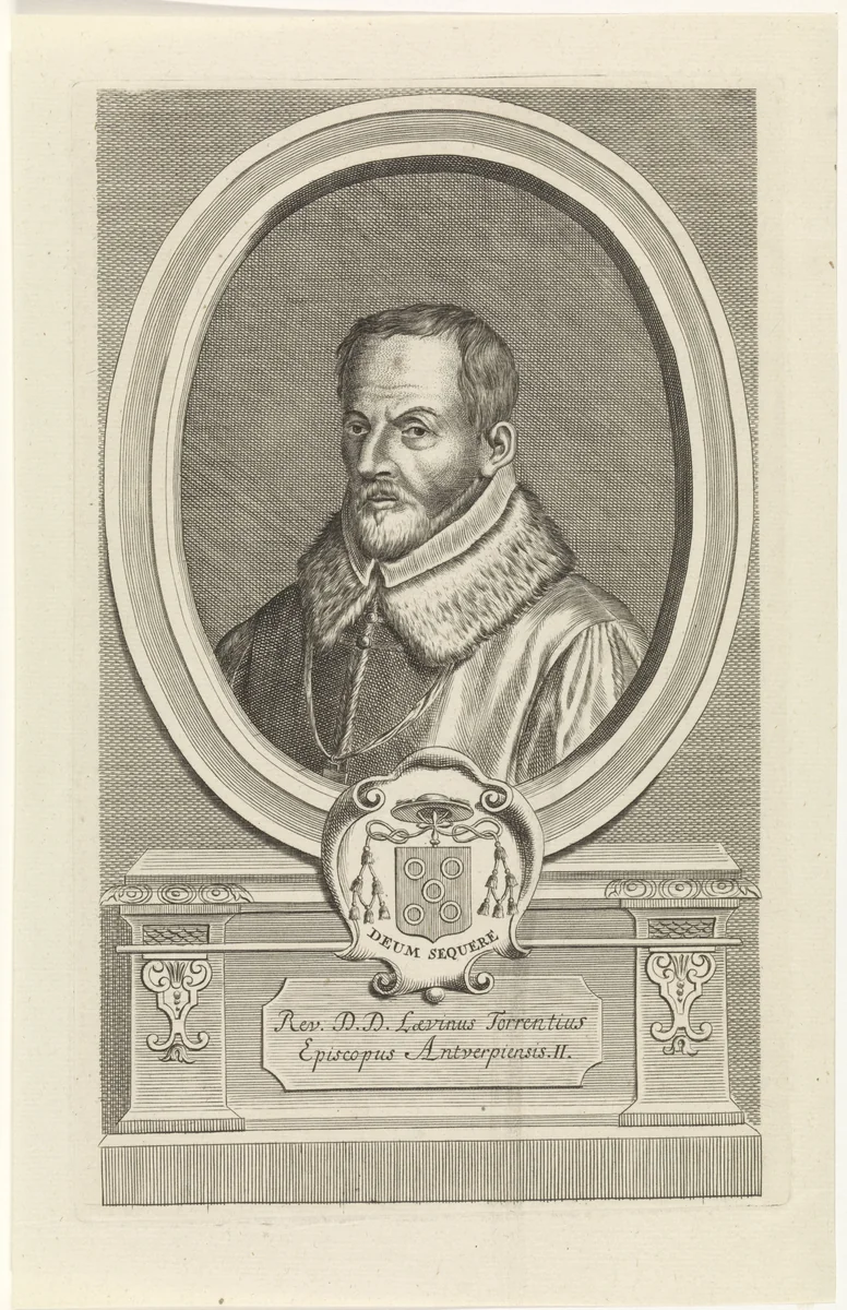 Portret van Laevinus Torrentius by Jan Baptist Jongelinx, print, 1710-1725