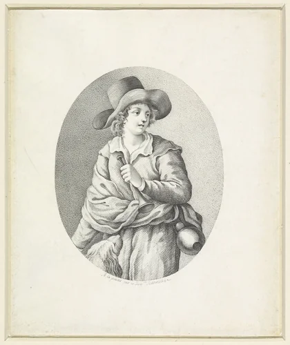 Herder met hond in ovaal by Françoise Jeanne Ridderbosch, drawing, 1764-1837