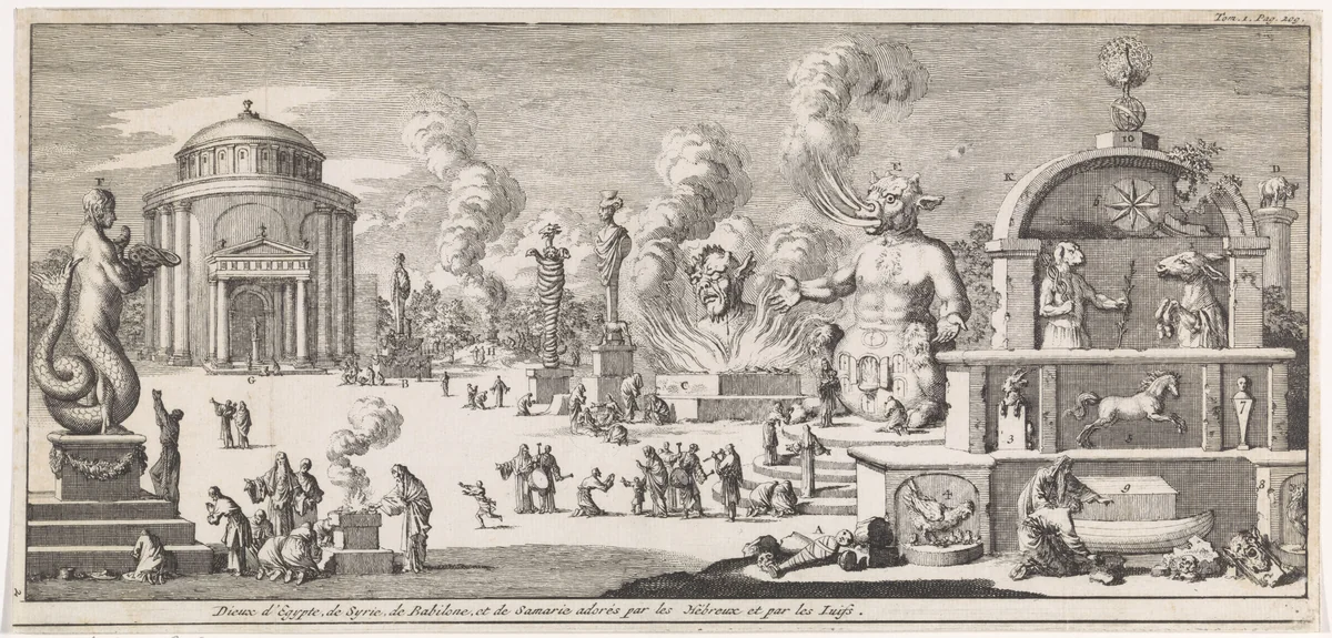 Egyptische, Syrische, Babylonische en Samaritaanse goden door de Hebreeën en Joden aanbeden by Jan Luyken, print, 1705