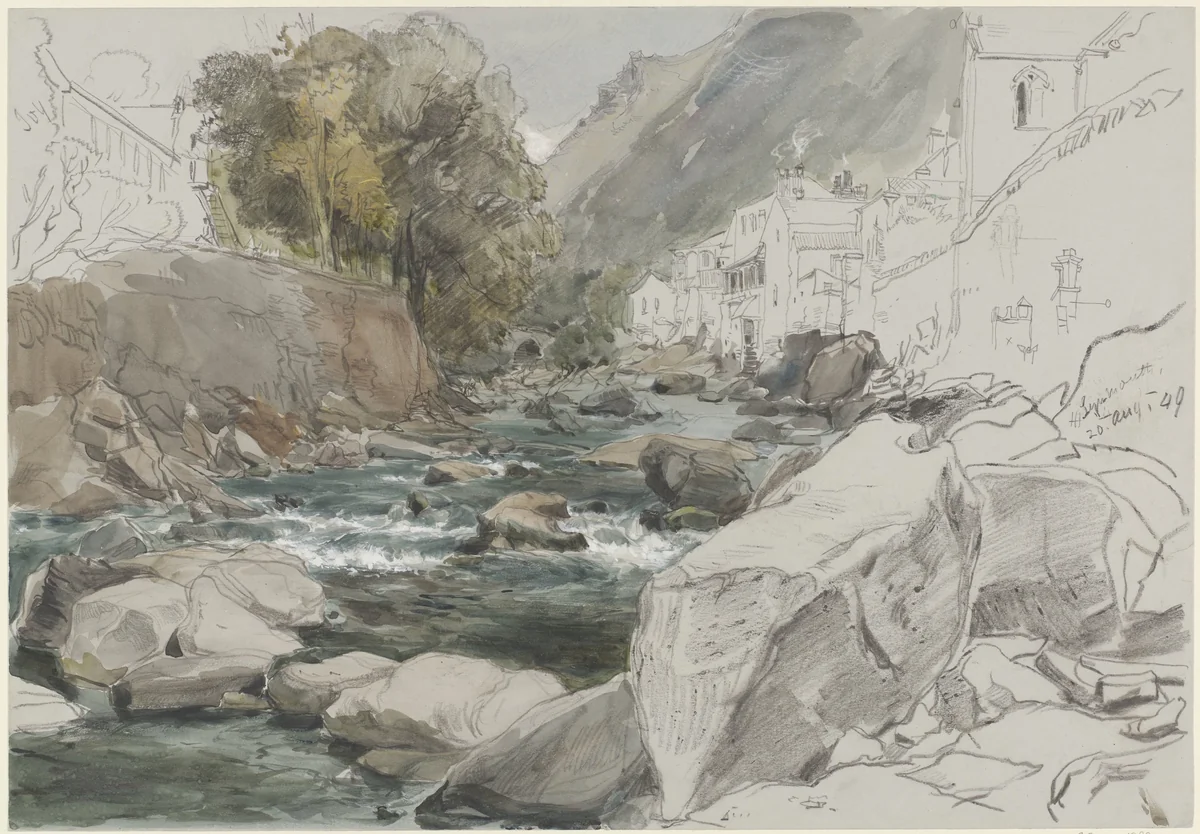 Gezicht te Lynmouth, Devon by James Holland, drawing, 1849