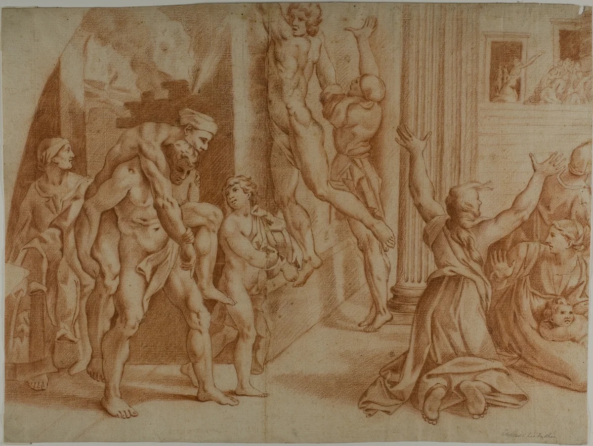 Fire in the Borgo (recto); Slight Sketch of the Fire in the Borgo (verso) by Ottaviano Dandini, drawing, 1726-1750