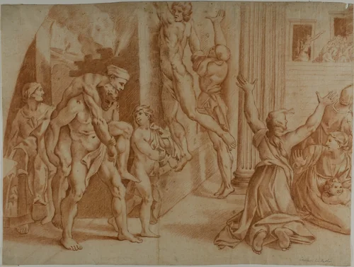 Fire in the Borgo (recto); Slight Sketch of the Fire in the Borgo (verso) by Ottaviano Dandini, drawing, 1726-1750
