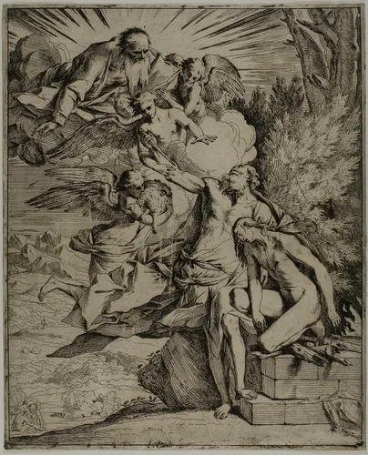 The Sacrifice of Isaac by Pietro Testa, print, 1640-1642