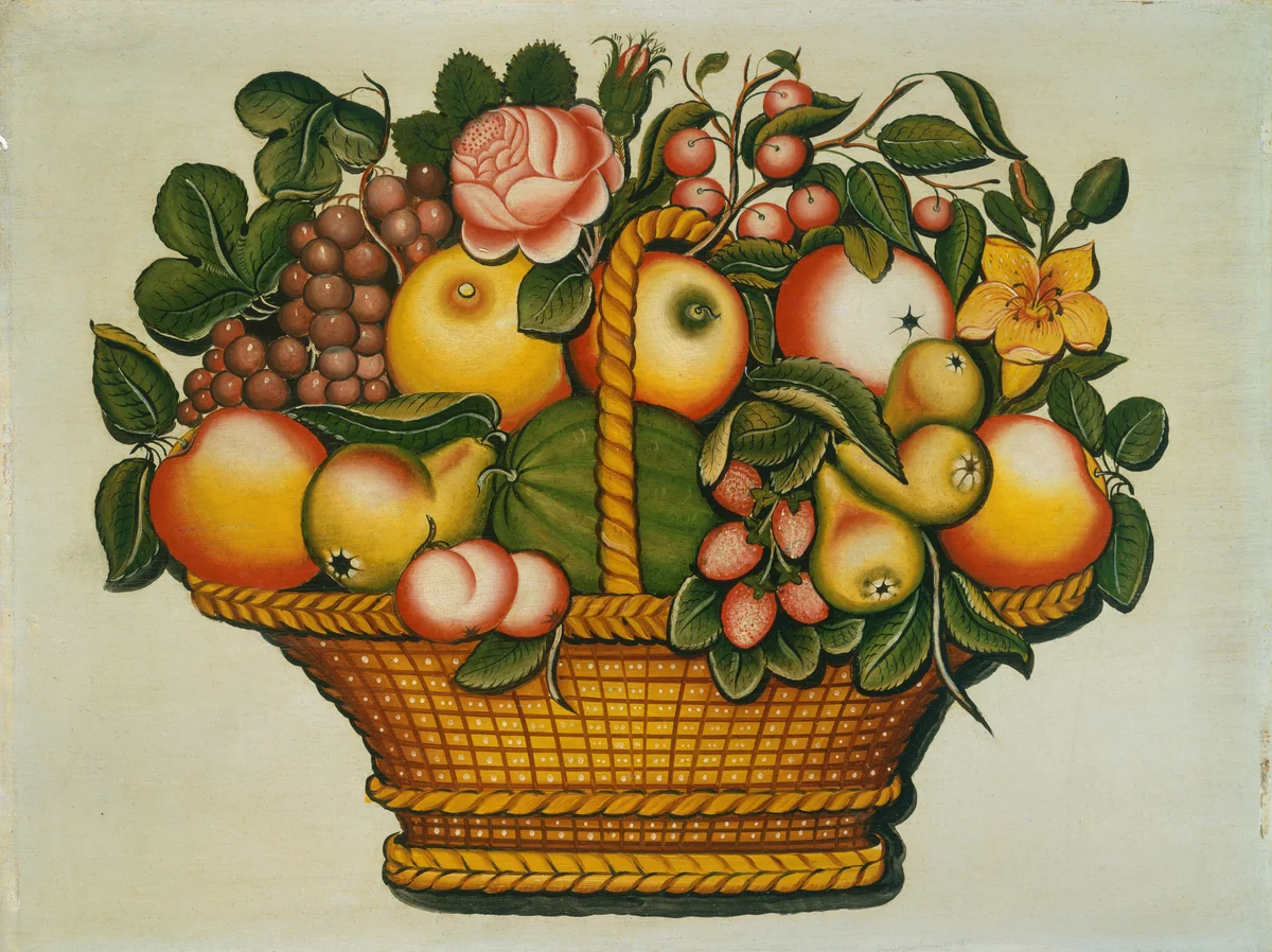 Basket of Fruit with Flowers by American 19th Century, painting, 1830
