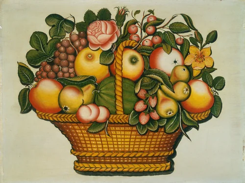 Basket of Fruit with Flowers by American 19th Century, painting, 1830