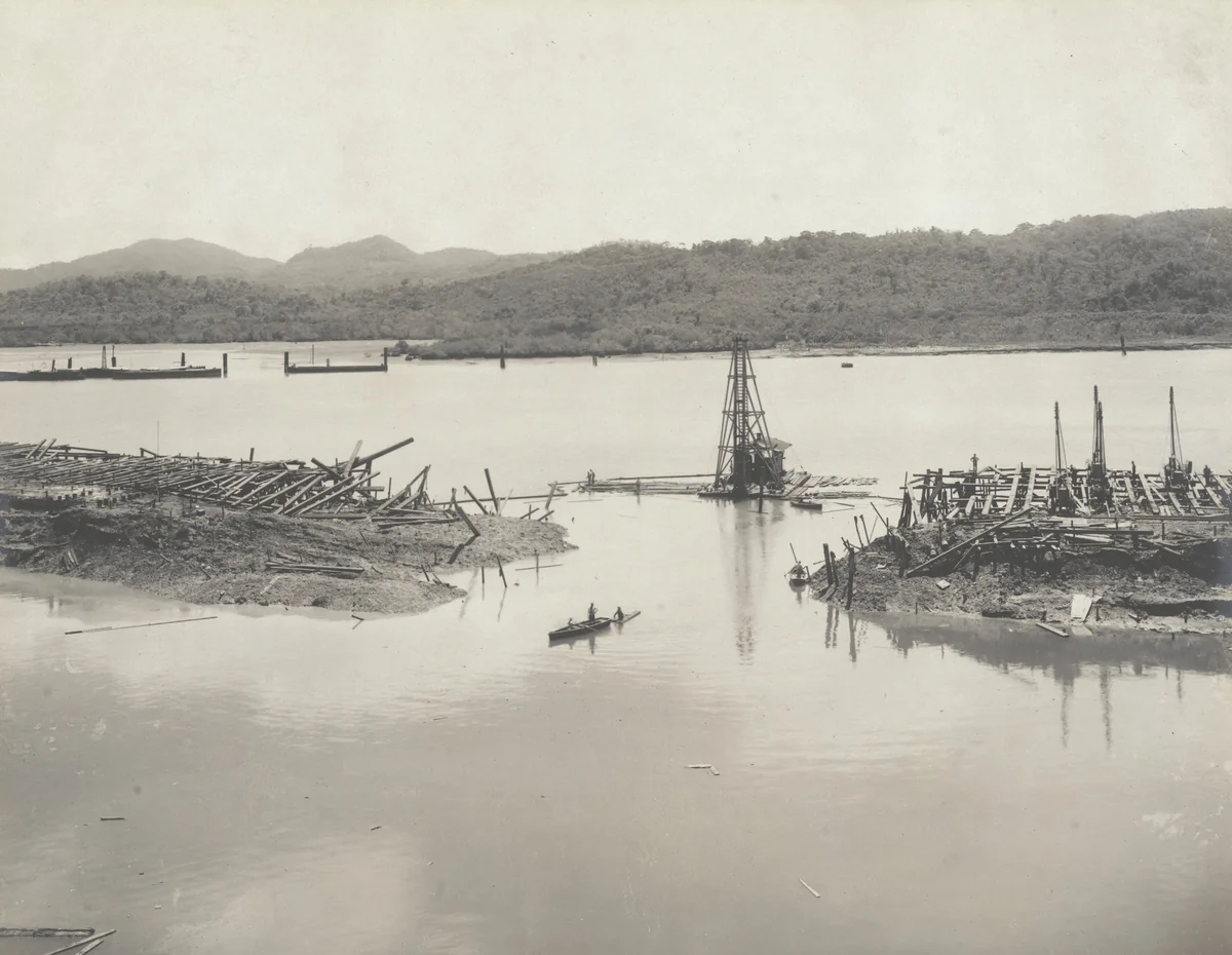 Balboa Terminals. Protection dike for Dry Dock #1 after blast. Low tide by Unidentified Photographer, photograph, 1916