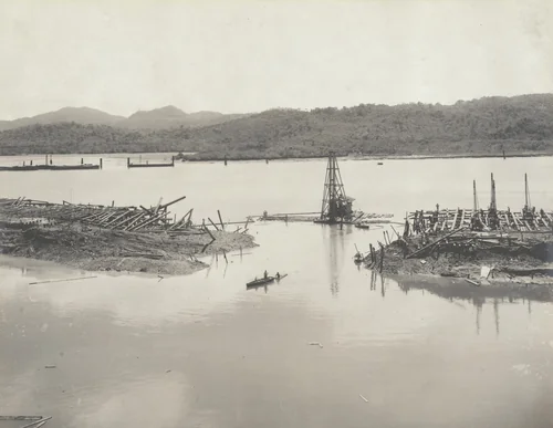 Balboa Terminals. Protection dike for Dry Dock #1 after blast. Low tide by Unidentified Photographer, photograph, 1916