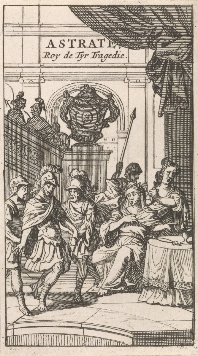 Titelpagina voor "Astrate, Roy de Tyr", in: P. Quinault, Le theatre, deel II, 1697 by Caspar Luyken, print, 1697
