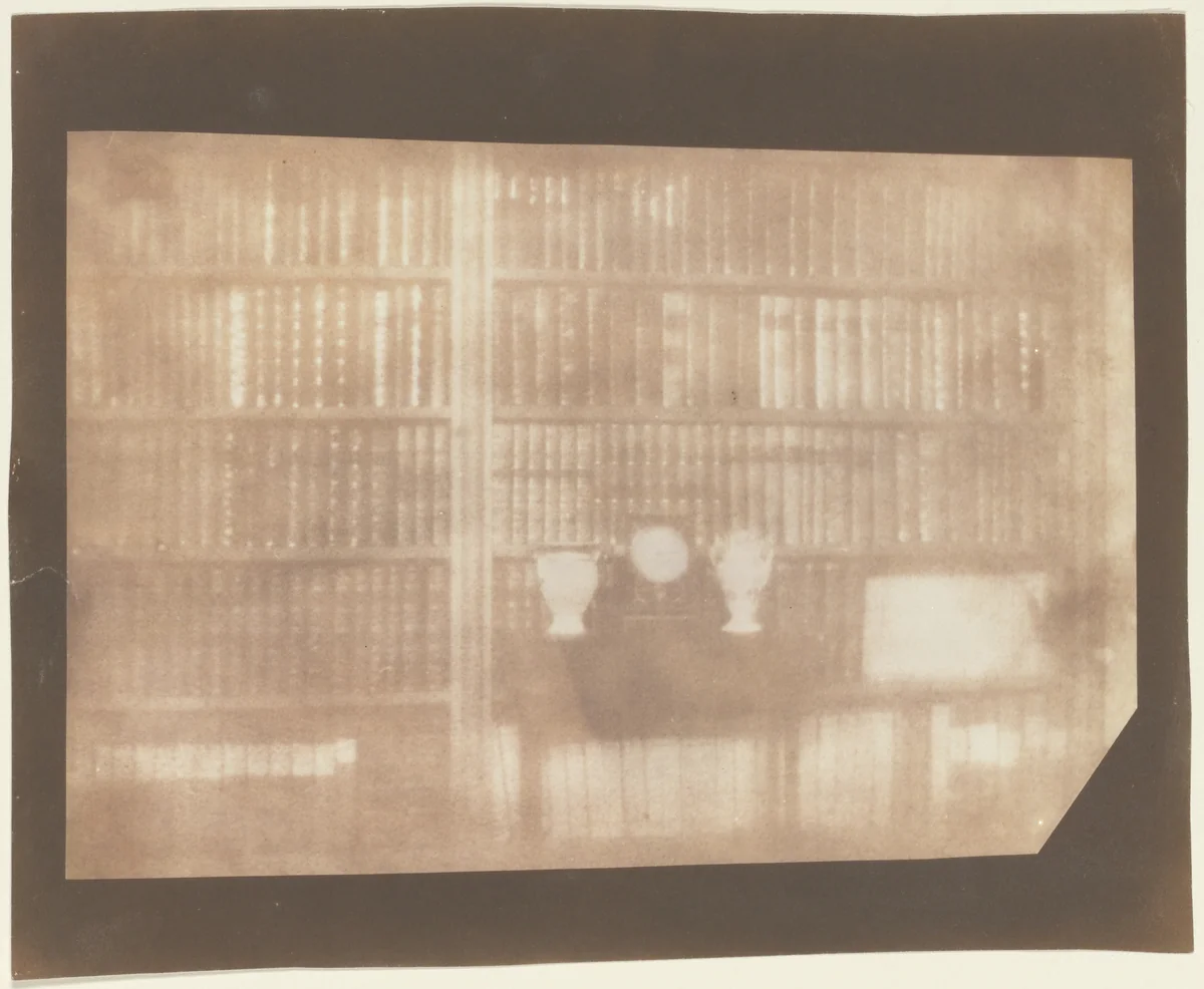 [Bookcase at Lacock Abbey] by William Henry Fox Talbot, photograph, 1839