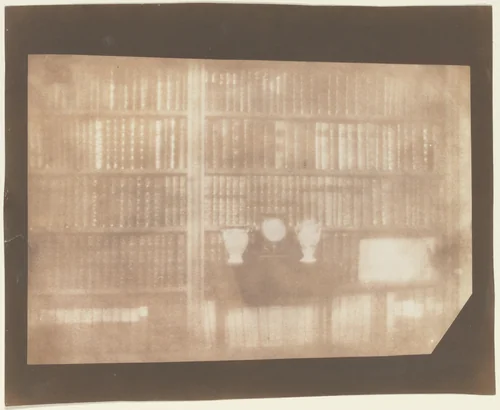 [Bookcase at Lacock Abbey] by William Henry Fox Talbot, photograph, 1839