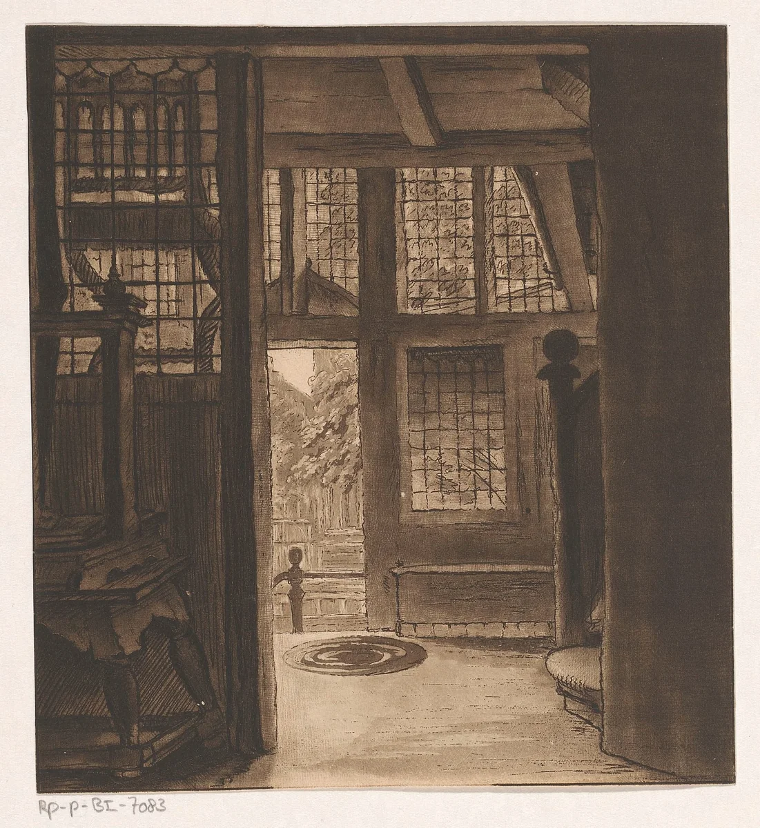 Interieur van het huis van Rembrandt by Friedrich Christoph Dietrich, print, 1817-1821