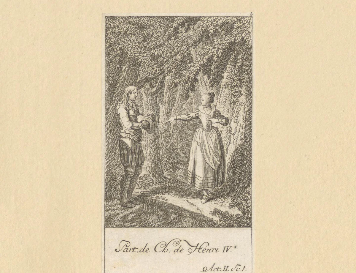 Lucas en Catau in het bos van Sénart by Daniel Berger, print, 1774