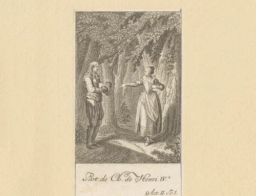 Lucas en Catau in het bos van Sénart by Daniel Berger, print, 1774