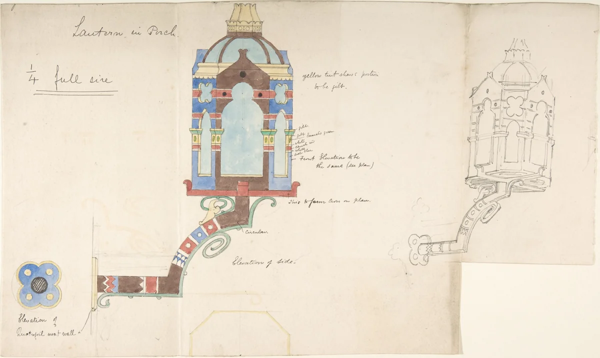 Designs for a Church Wall Lantern by Richardson Ellson, drawing, 1875-1885