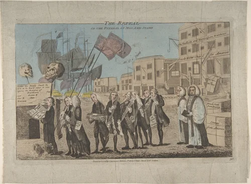 The Repeal, or the Funeral of Miss Ame-Stamp by anonymous, print, 1766