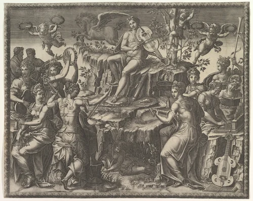 Apollo and the Muses by Giorgio Ghisi, print, 1520-1582
