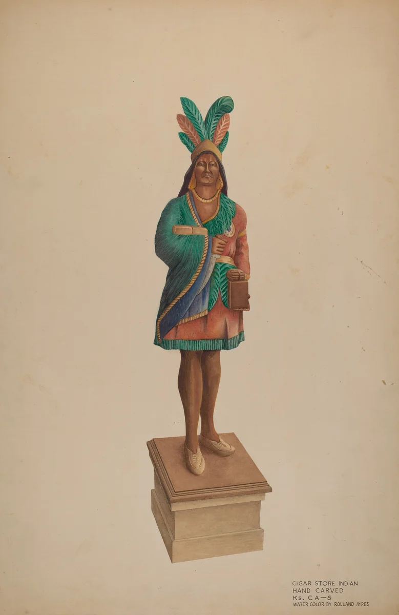 Cigar Store Indian by Rolland Ayres, index of american design, 1938