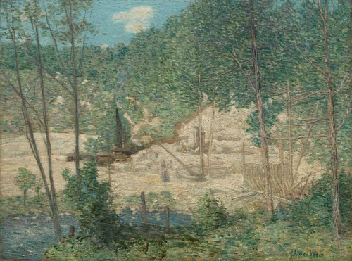 The Building of the Dam by Julian Alden Weir, painting, 1908