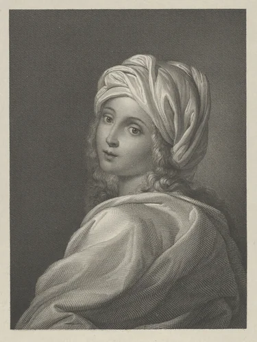 Portrait of Beatrice Cenci in bust-length, turning to face outwards with a cloth wrapped around her head, after Reni by Giovita Garavaglia, print, 1800-1835