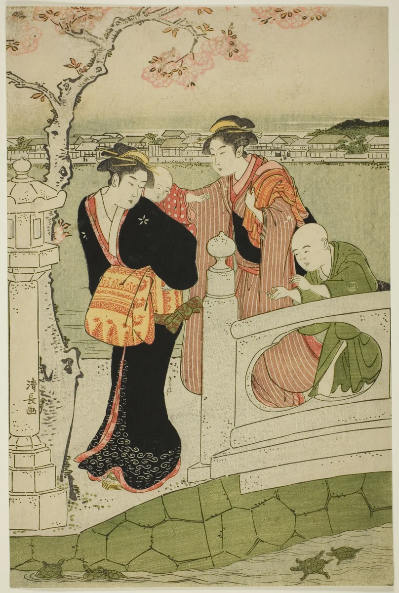 Women and Children on the Causeway at Shinobazu Pond by Torii Kiyonaga (鳥居清長), print, 1783-1793