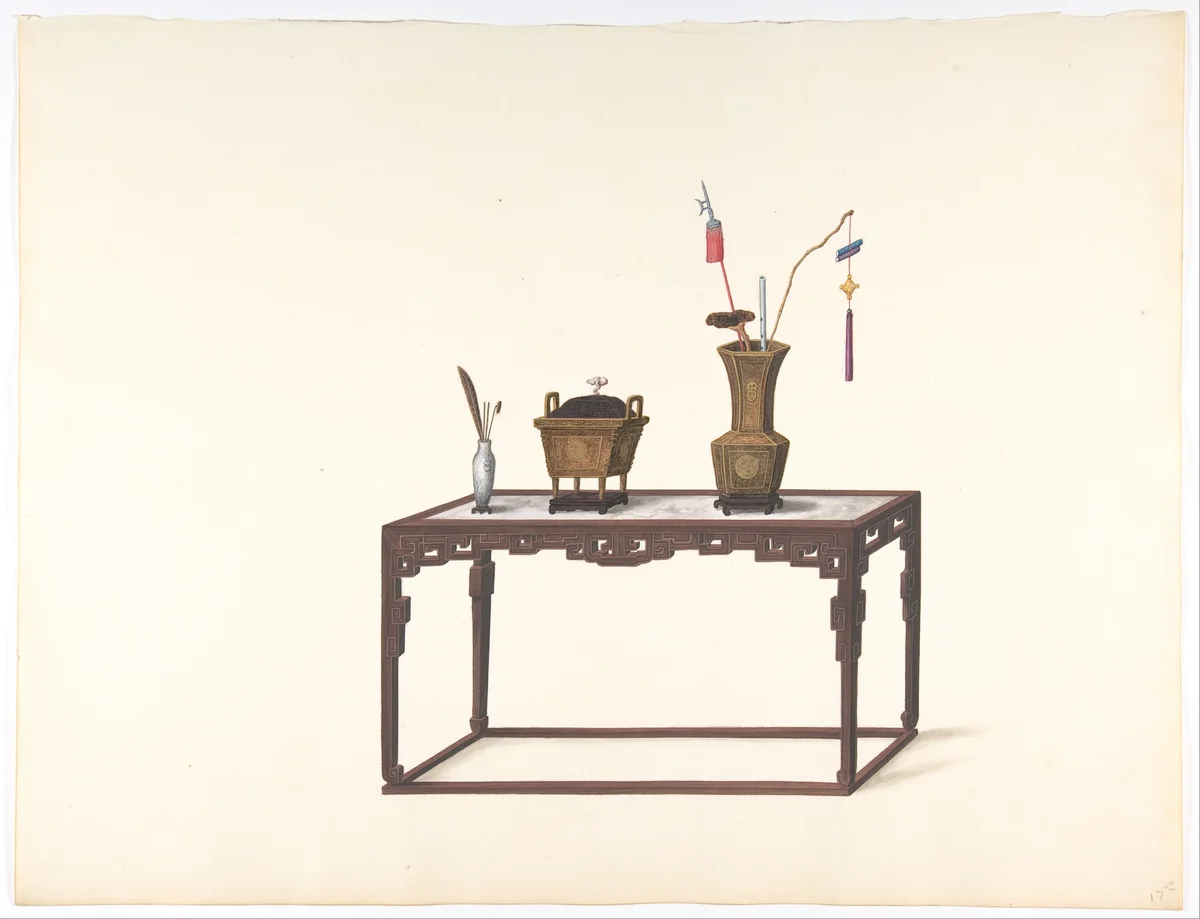 Table with Ornamental Objects by anonymous, drawing, 1800-1900