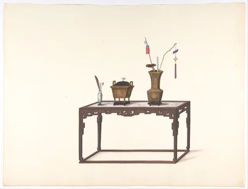 Table with Ornamental Objects by anonymous, drawing, 1800-1900