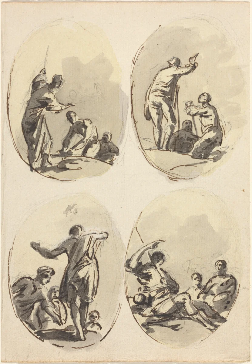Four Oval Compositions by Sawrey Gilpin, drawing, 1775