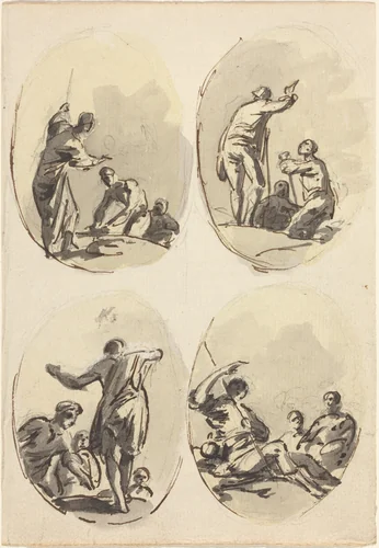 Four Oval Compositions by Sawrey Gilpin, drawing, 1775