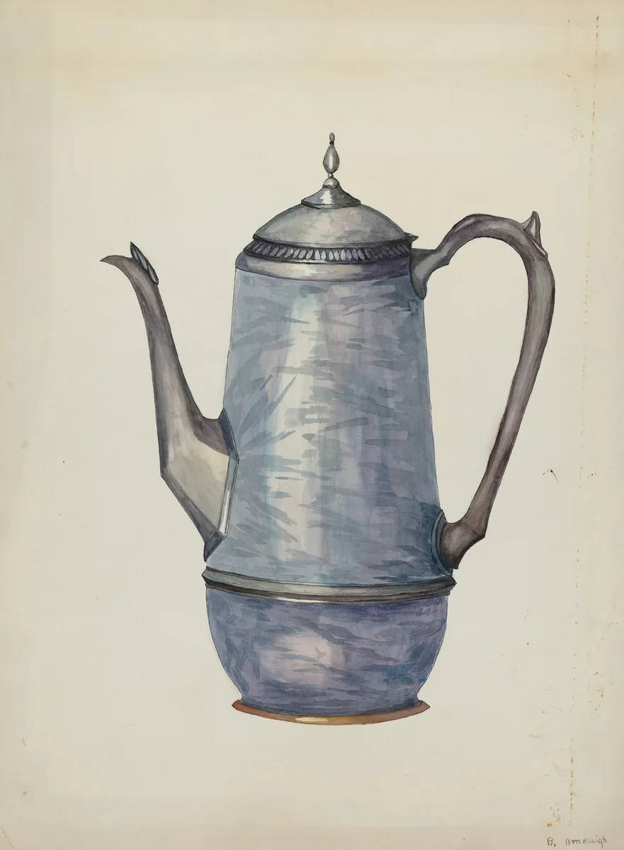 Pewter Coffee Pot by Beulah Bradleigh, index of american design, 1936