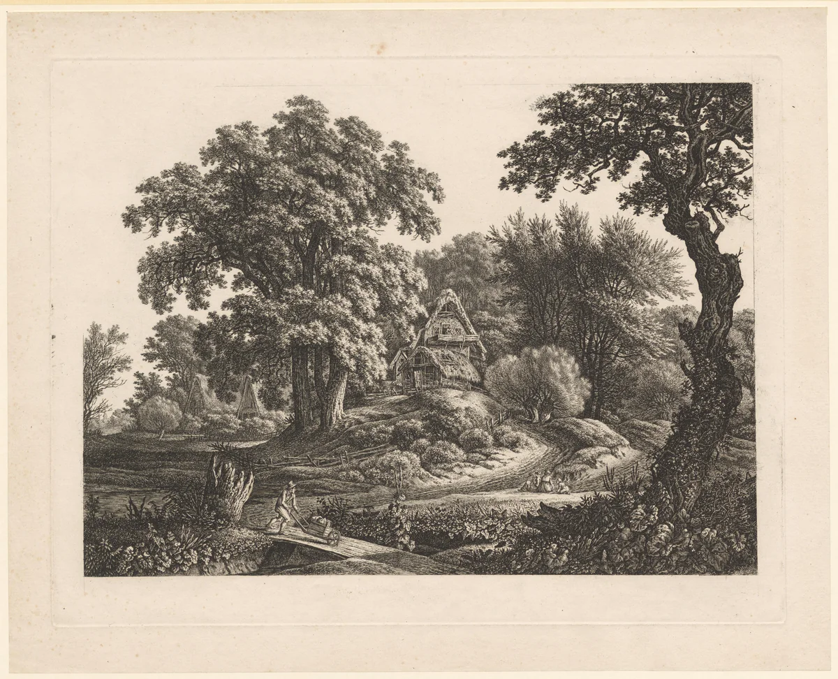 Bosrijk landschap met landhuis en landwegen by Carl Wilhelm Kolbe, print, 1767-1835