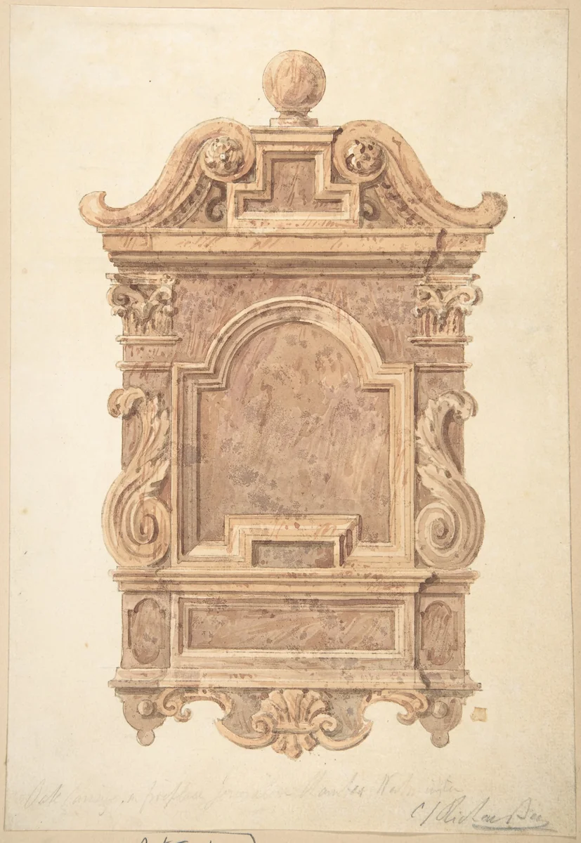 Oak Carving from Fireplace in the Jerusalem Chamber, Westminster by Charles James Richardson, drawing, 1820-1871