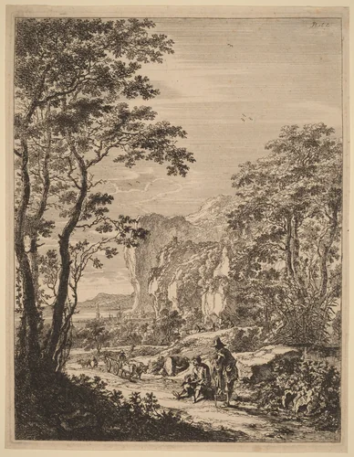 The Ox-Cart: View between Ancona and Sinigaglia by Jan Both, print, 1615-1652