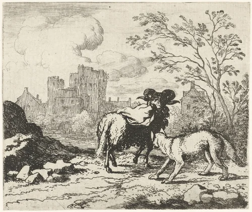 Reinaert laat een pakket naar koning Nobel brengen by Allaert van Everdingen, print, 1665-1675