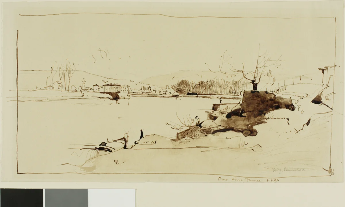 Arno above Florence by David Young Cameron, drawing, 1900