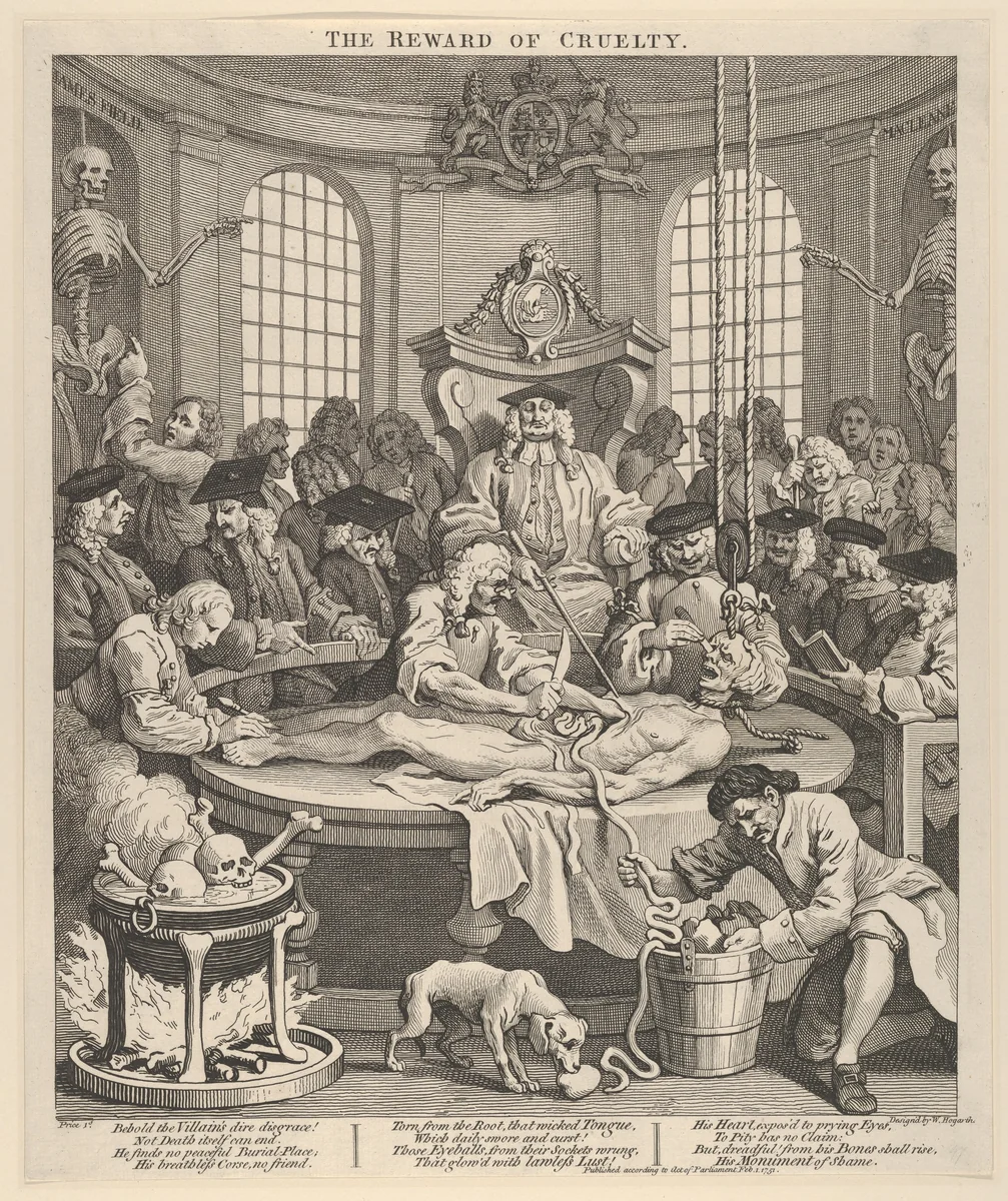 The Reward of Cruelty (The Four Stages of Cruelty) by William Hogarth, print, 1751