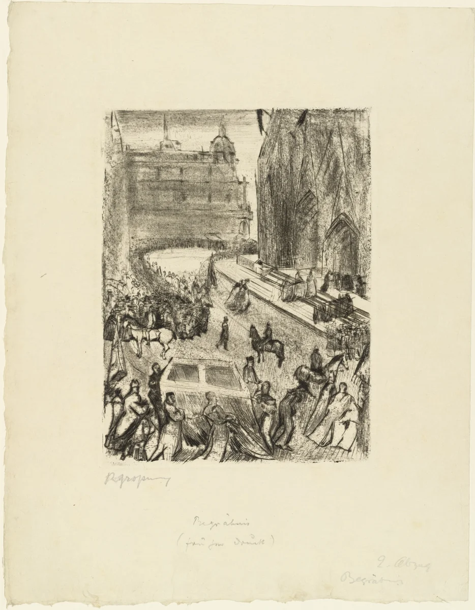 Funeral of Cardinal Fischer, Cologne (Large Version) (Begräbnis des Kardinal Fischer, Köln [große Fassung]) by Rudolf Grossmann, print, 1912
