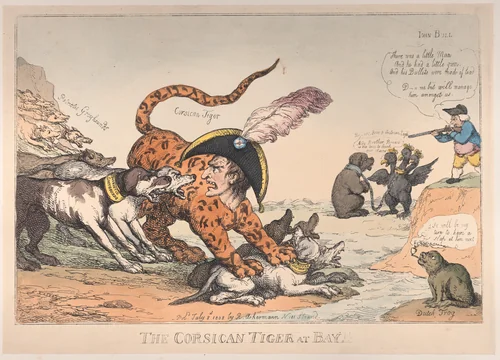 The Corsican Tiger at Bay! by Thomas Rowlandson, print, 1808