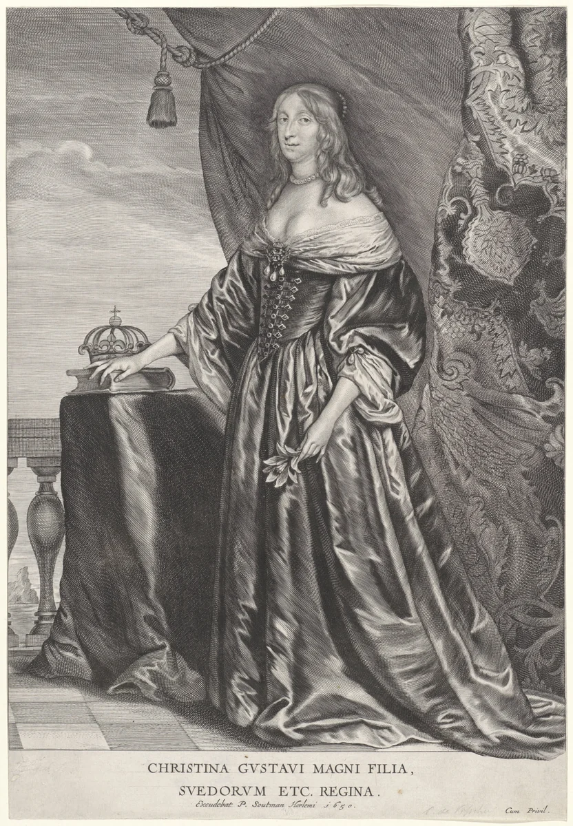 Portret van Christina van Zweden by Cornelis Visscher, print, 1650