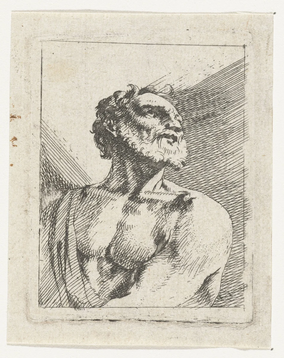 Buste van een man met ontblote schouder by Johann Heinrich Schönfeld, print, 1626