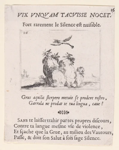 Une Grue Volant (A Flying Crane), plate 16 from "Lux Claustri ou La Lumière du Cloitre" (The Light of the Cloisters) by Jacques Callot, print, 1621-1635