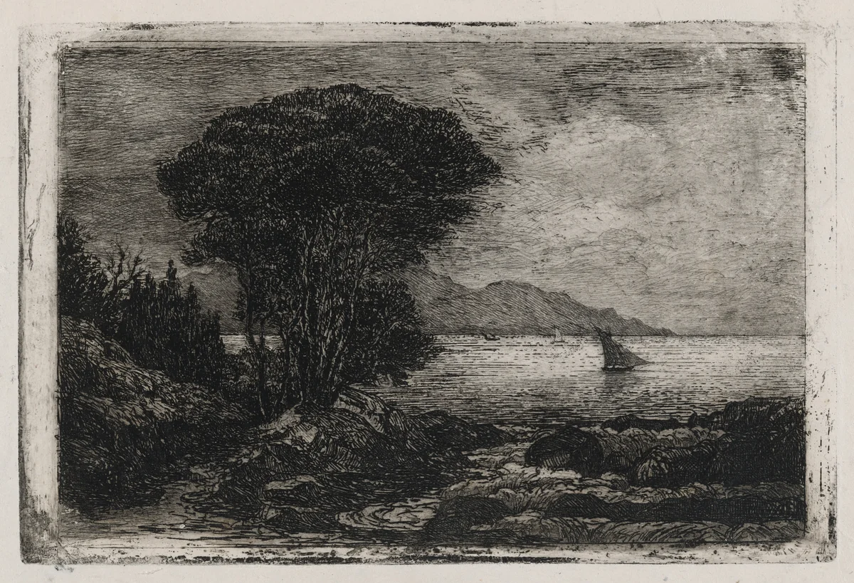 View of a Shore by André-Marie-Paul Borel, print, 1876-1886