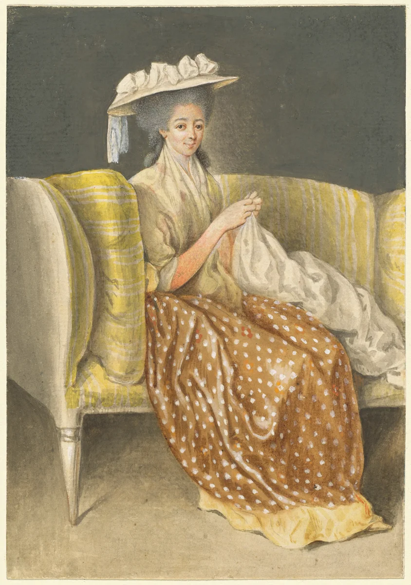 Portrait of a Lady Sewing by Daniel Nikolaus Chodowiecki, drawing, 1726-1801