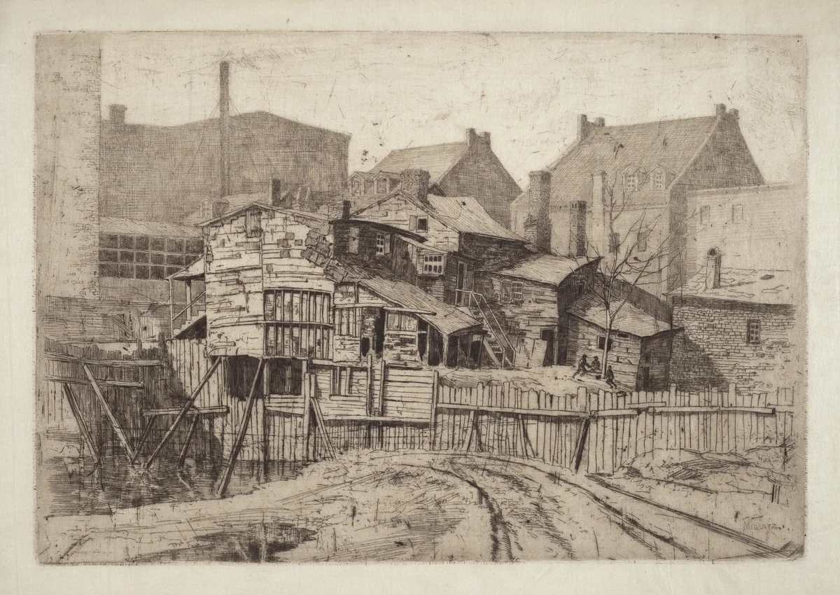 Untitled (Wooden House in City) by Charles Frederick William Mielatz, print, 1880-1889