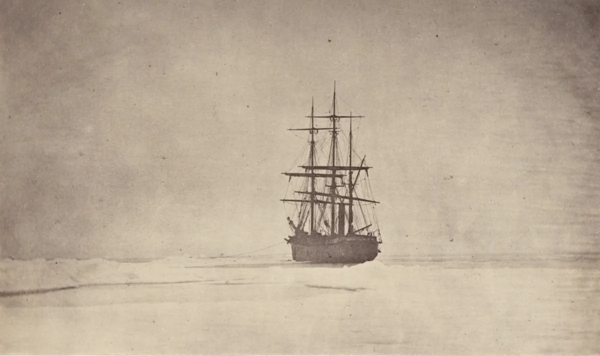 "The "Panther" moored to the heavy hummock ice" by George P. Critcherson, John L. Dunmore, William Bradford, photograph, 1869