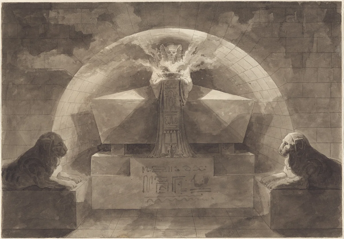 Tomb with Death Standing by Louis Jean Desprez, drawing, 1779-1784