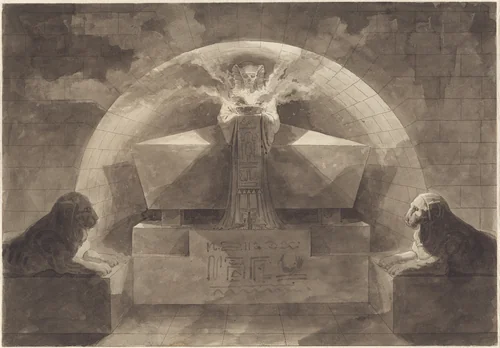 Tomb with Death Standing by Louis Jean Desprez, drawing, 1779-1784