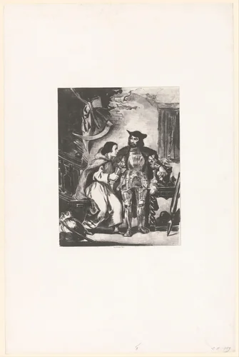 Broeder Martin zet Götz zijn ijzeren hand aan by Eugène Delacroix, print, 1836-1843