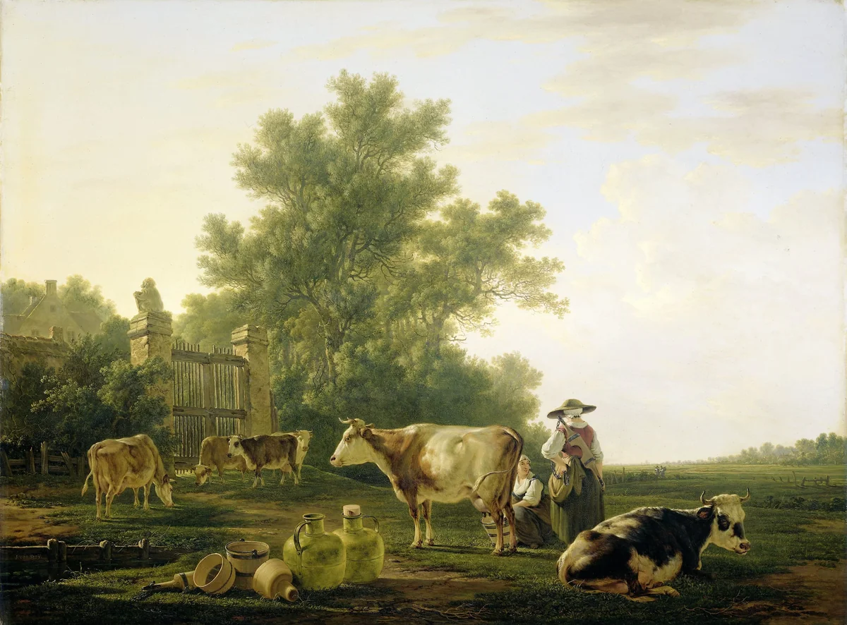 Milking Time by Jacob van Strij, painting, 1800-1815
